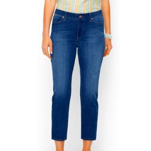 TALBOTS JEANS, STRAIGHT LEG STRETCH CROP BLUE, MER WASH COLOR SIZE 12 Retail $98